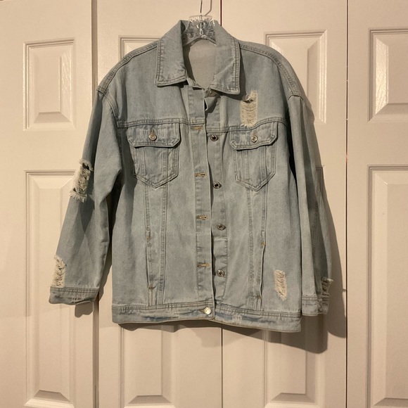 Flapped Pocket Ripped Denim Jacket - Picture 1 of 2